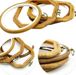 Faux Wood Embroidery Hoop Set – 4 Sizes with Including 16 Gold Needles