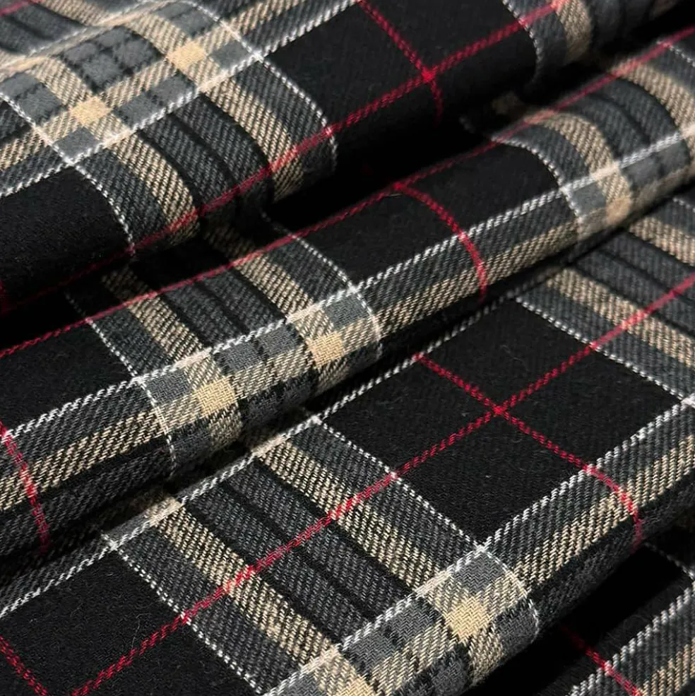 Feldman Edward Black Plaid Yarn-Dyed Cotton Flannel Fabric