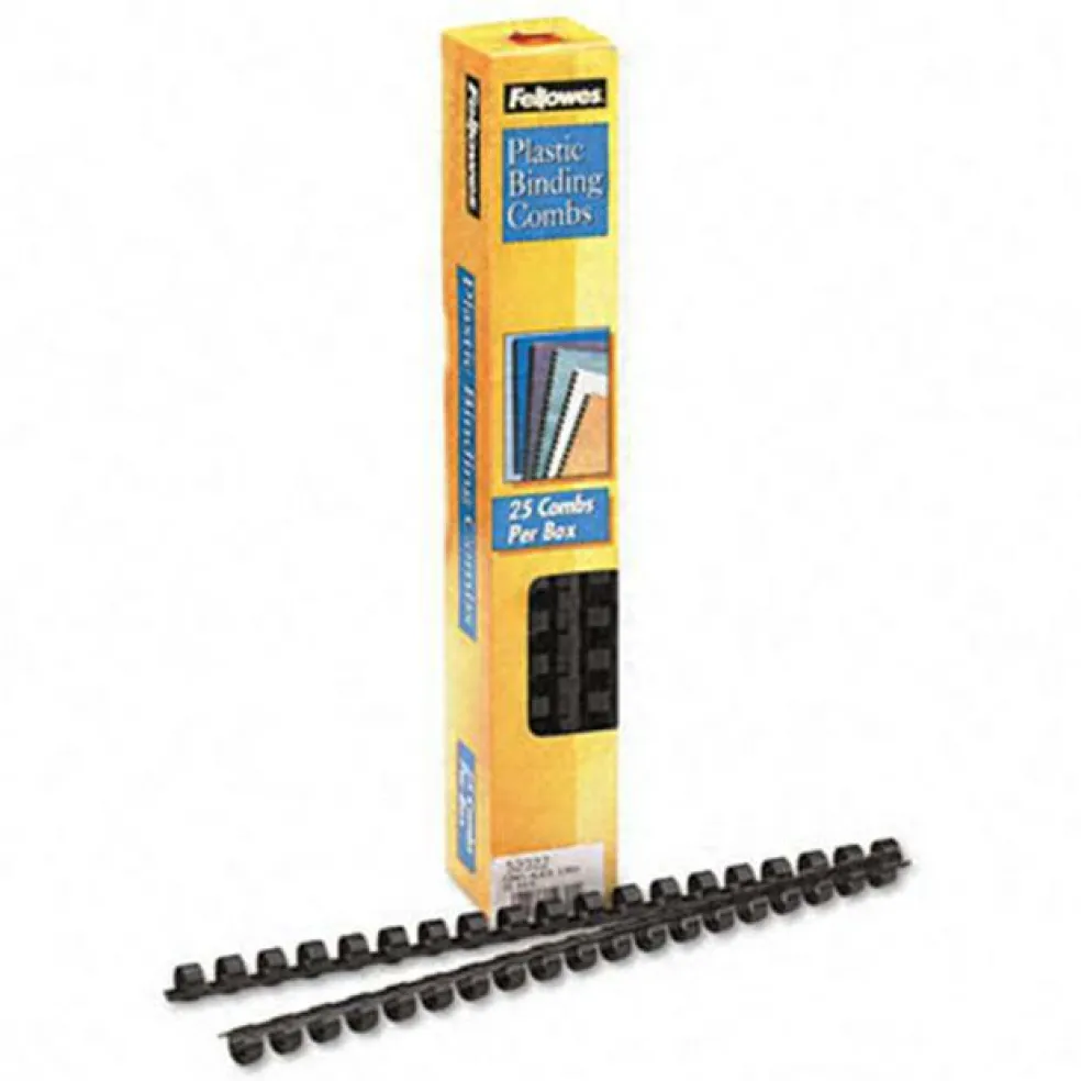 Fellowes Plastic Comb Bindings 3/8 55-Sheet Capacity Black 25 per Pack