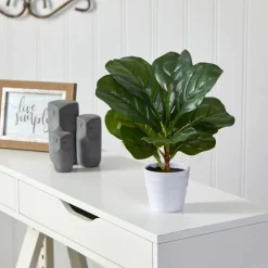 11" Fiddle Leaf Fig Plant in Decorative White Planter