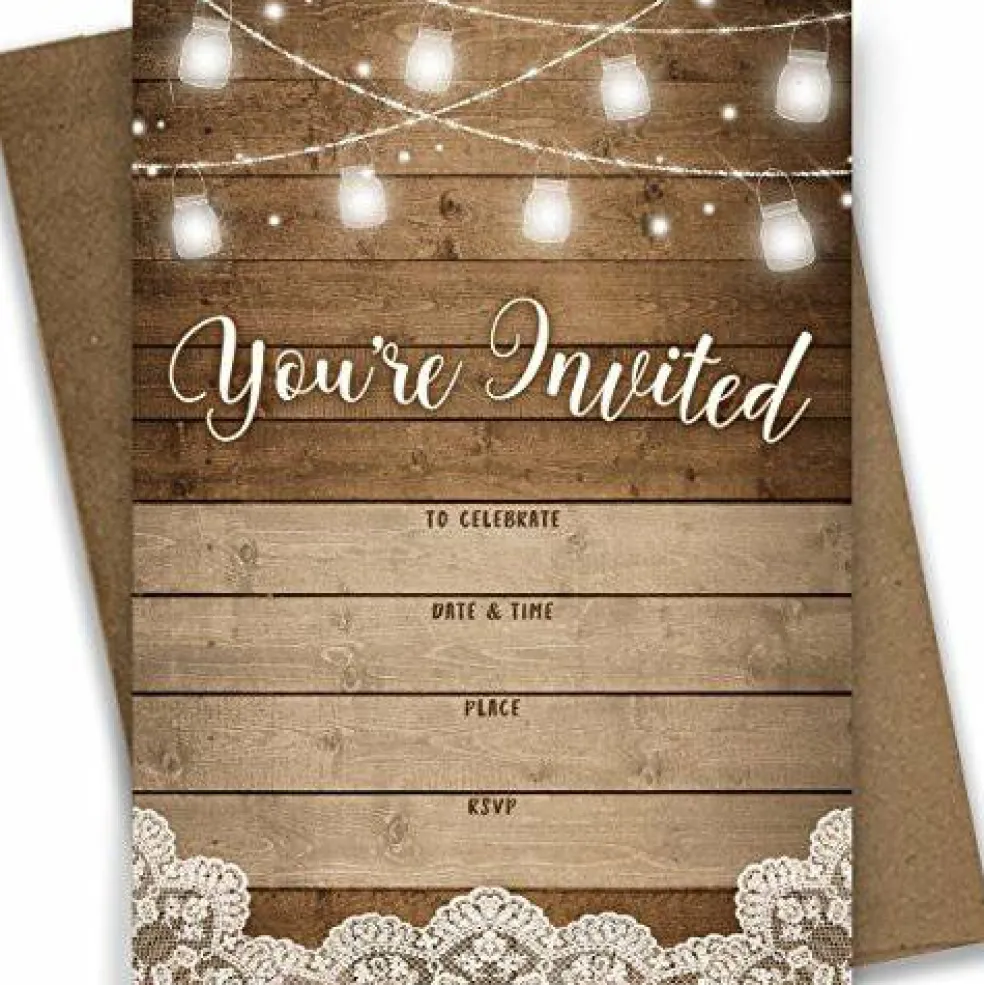 Fill-in Invitations and Envelopes, Rustic, Set of 25