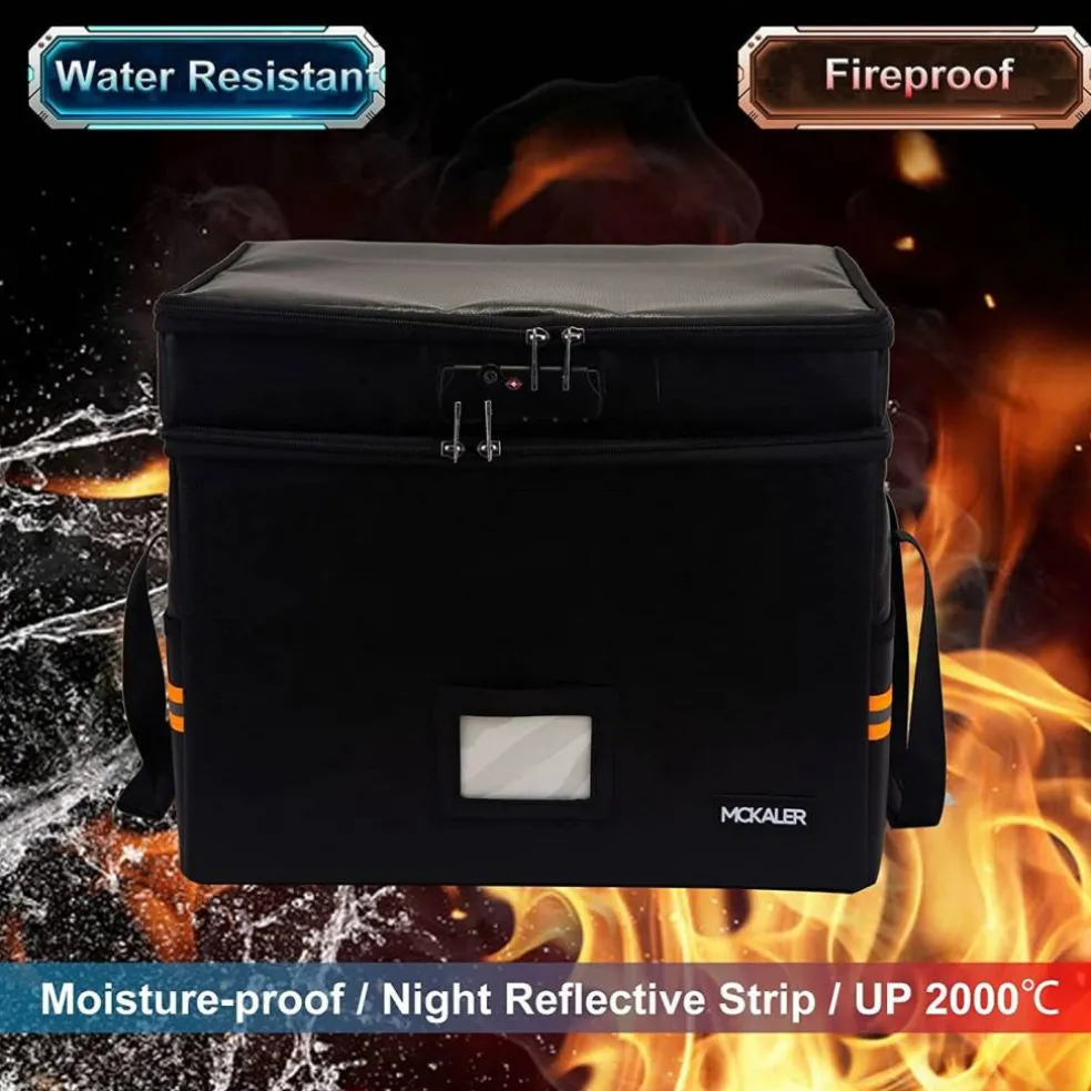 Fireproof Document File Box with Lock | Water resistant Organizer | Portable Collapsible Storage Cabinet