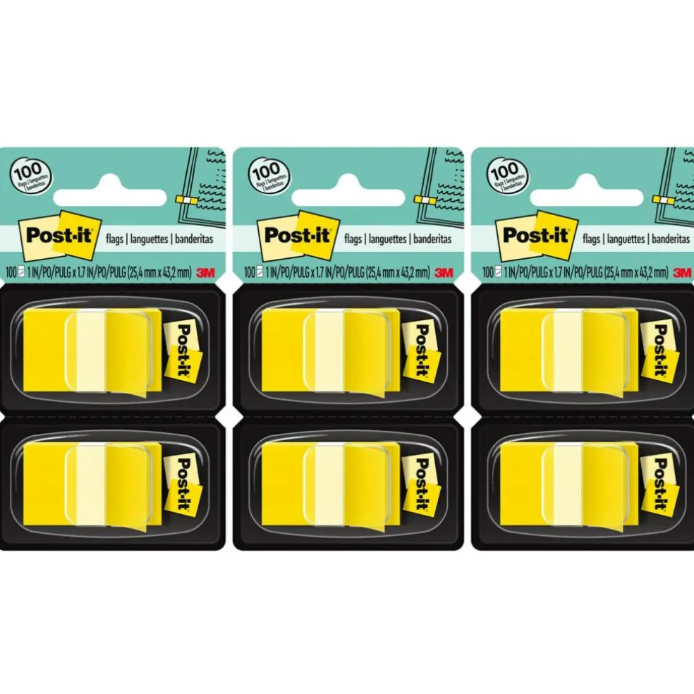 Flags - Yellow, 50/Dispenser, 2 Dispenser/Pack, 3 Packs