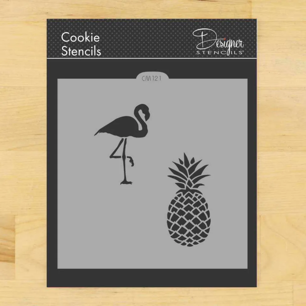 Flamingo and Pineapple Cookie & Craft Stencil | CM121 by Designer Stencils | Baking Stencils for Royal Icing, Airbrush, Dusting Powder |