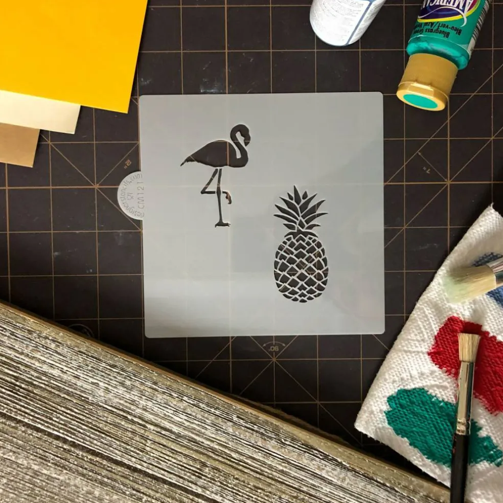 Flamingo and Pineapple Cookie & Craft Stencil | CM121 by Designer Stencils | Baking Stencils for Royal Icing, Airbrush, Dusting Powder |