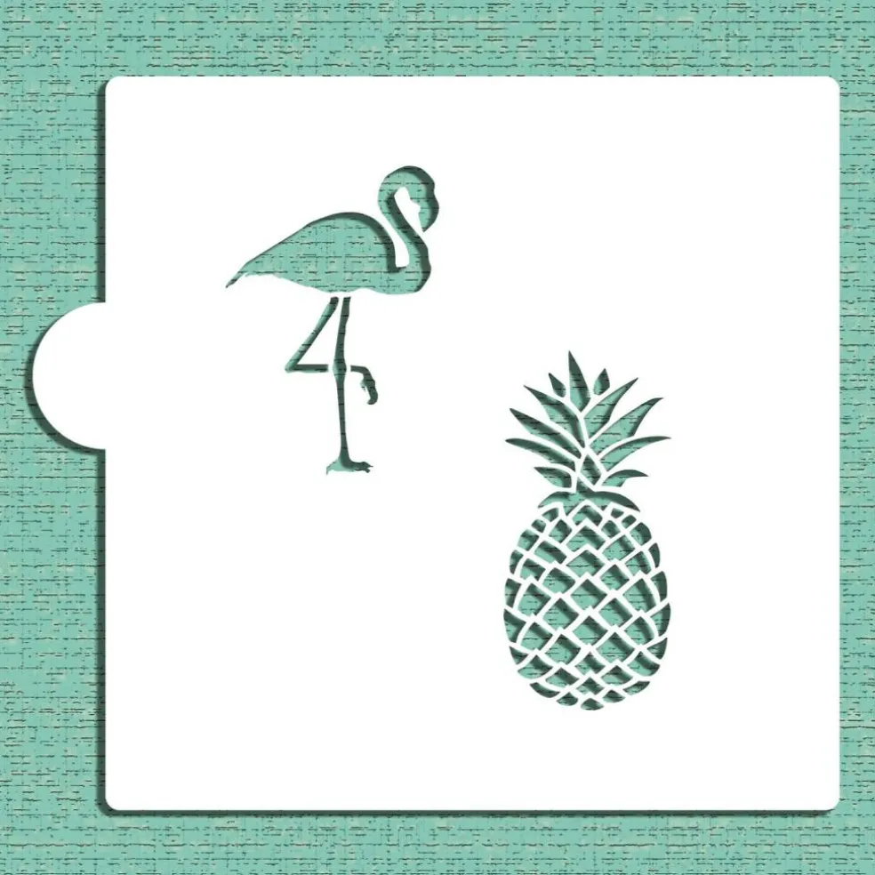 Flamingo and Pineapple Cookie & Craft Stencil | CM121 by Designer Stencils | Baking Stencils for Royal Icing, Airbrush, Dusting Powder |