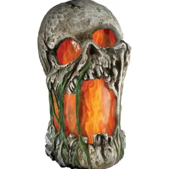 12" Flaming Rotted Skull Animated Prop Tabletop Halloween Decor