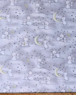 Flannel Bunnies and Little Ones With Moons Baby Animals Kids Children's Bunnies by the Bay Cotton Flannel Fabric Print by the Yard (BUNNIES-CF6453-GREY)
