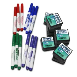 Flipside Products 12 or 48 Student Erasers, 12 or 48 Colored Dry Erase Markers, Class Pack, Classroom, Small Erasers For Whiteboard And Chalkboard