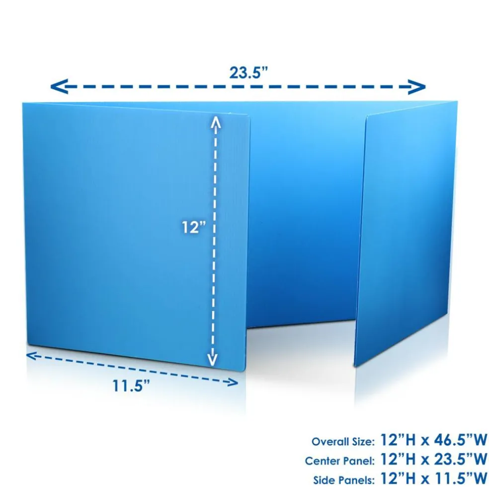 Flipside Products Plastic Study Carrels, 12" x 46.5", 3mm Trifold Desk Dividers, Classroom Privacy Boards, Foldable Testing Partitions