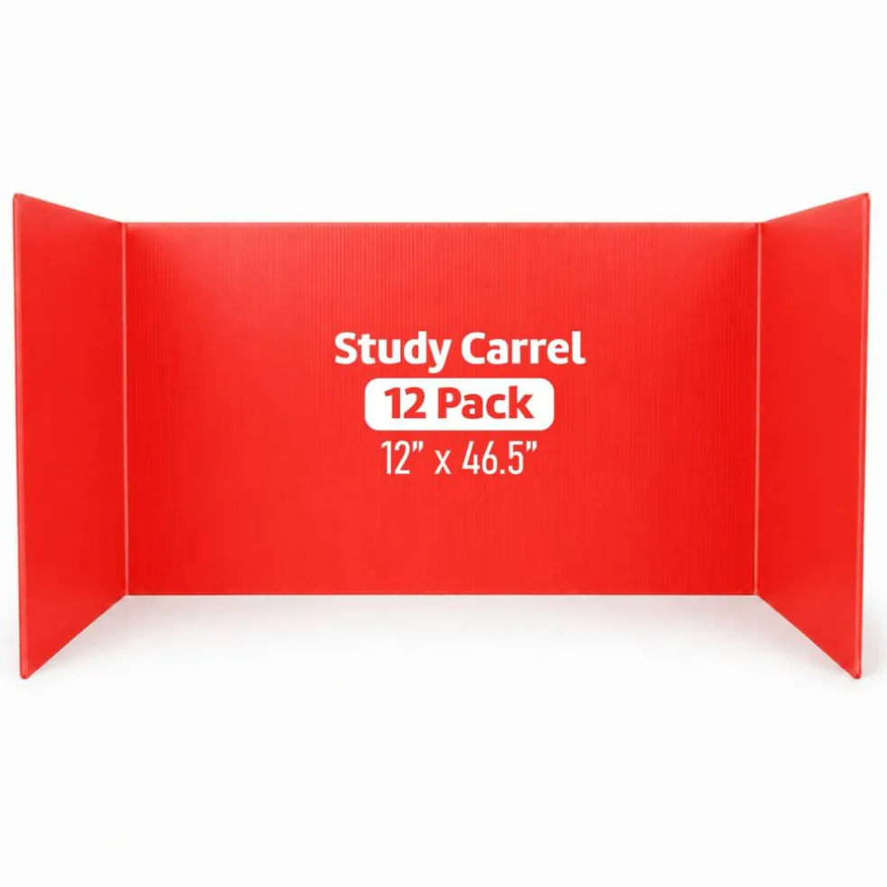 Flipside Products Plastic Study Carrels, 12" x 46.5", 3mm Trifold Desk Dividers, Classroom Privacy Boards, Foldable Testing Partitions