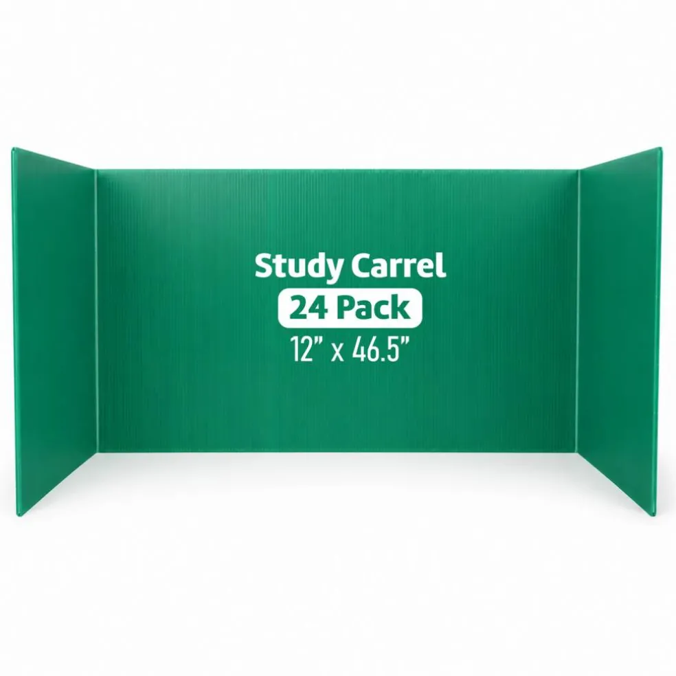 Flipside Products Plastic Study Carrels, 12" x 46.5", 3mm Trifold Desk Dividers, Classroom Privacy Boards, Foldable Testing Partitions