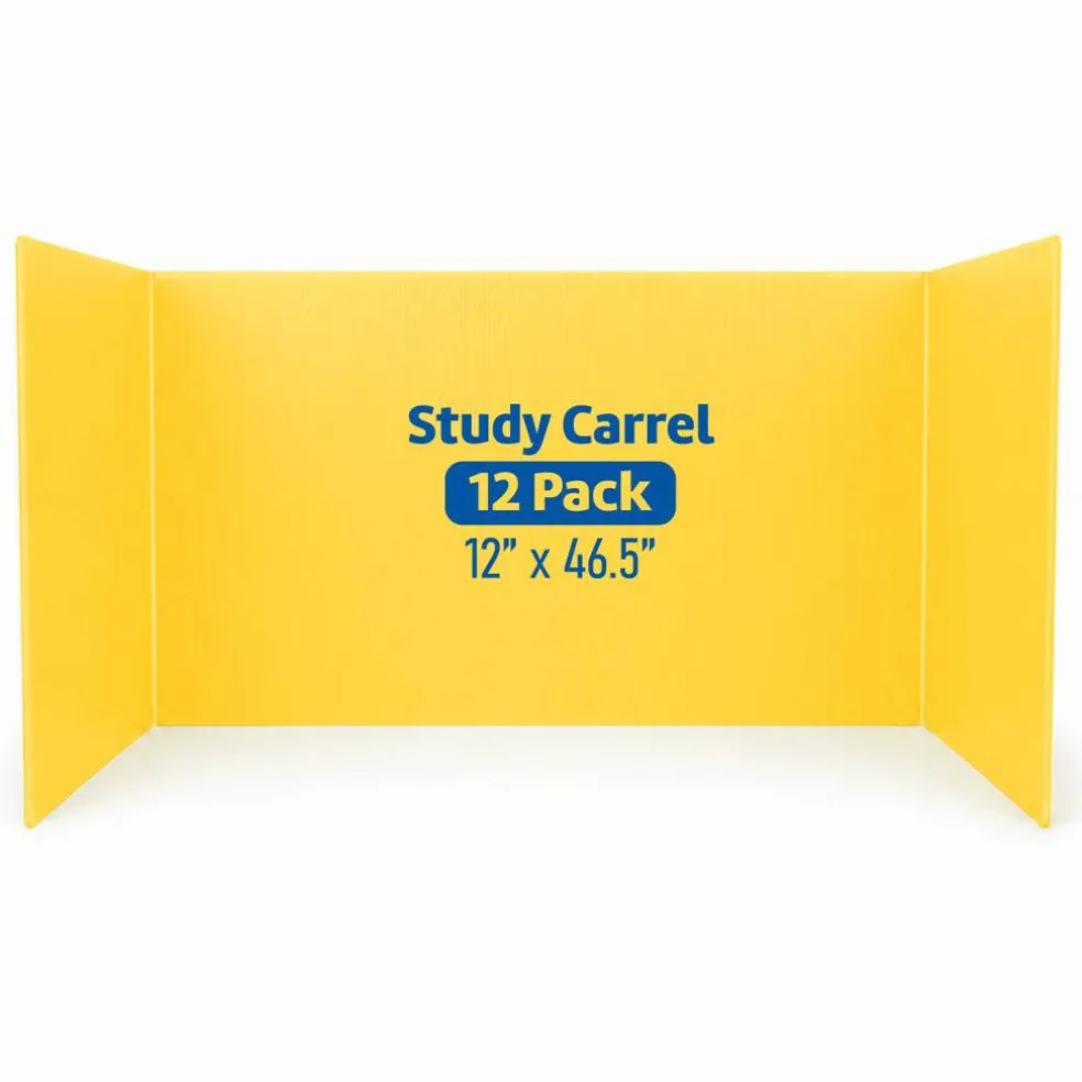 Flipside Products Plastic Study Carrels, 12" x 46.5", 3mm Trifold Desk Dividers, Classroom Privacy Boards, Foldable Testing Partitions
