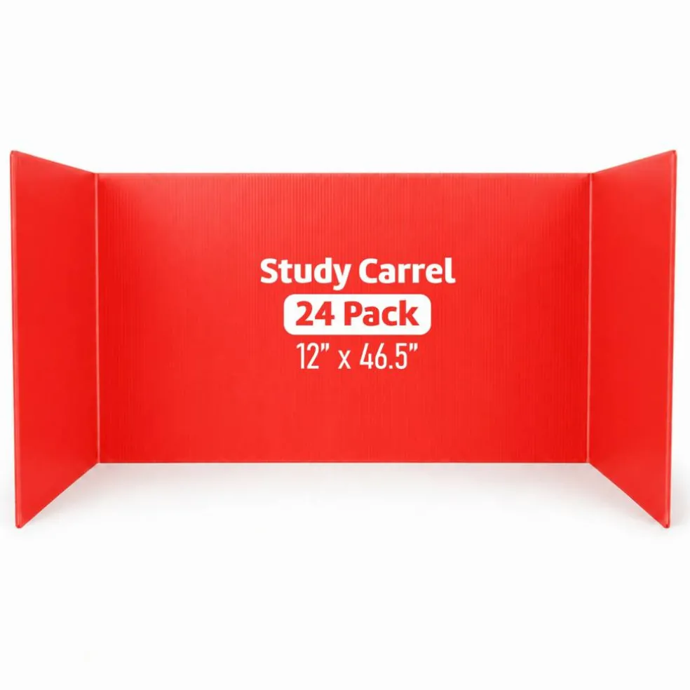 Flipside Products Plastic Study Carrels, 12" x 46.5", 3mm Trifold Desk Dividers, Classroom Privacy Boards, Foldable Testing Partitions