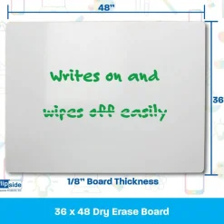 Flipside Products  White Dry Erase Unframed Board, Home, Office, Classroom, Large White Board, Writable and Erasable