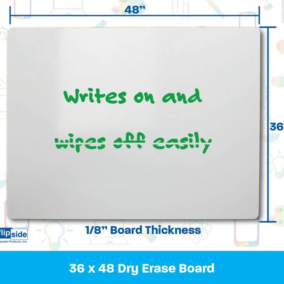 Flipside Products White Dry Erase Unframed Board, Home, Office, Classroom, Large White Board, Writable and Erasable