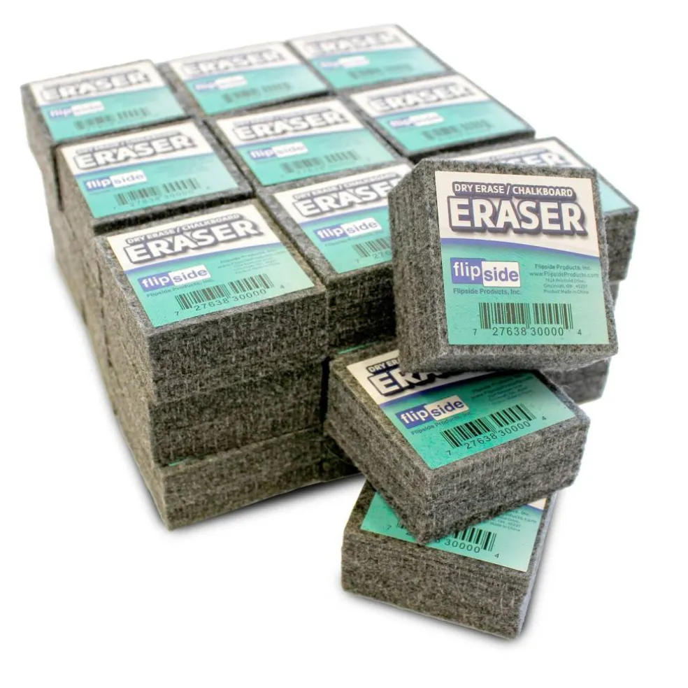 Flipside Products 2" x 2" Student Erasers For Chalkboard And Dry Erase Board, Small Erasers, Felt, Blackboard, Whiteboard, Classroom Cleaning