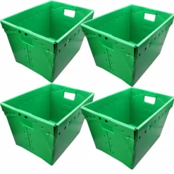 Flipside Products 18.25" x 13.25" x 11.6" Plastic Storage Postal Tote, Metal Reinforced Rim, Corrugated, Container Mail - 4 Pack