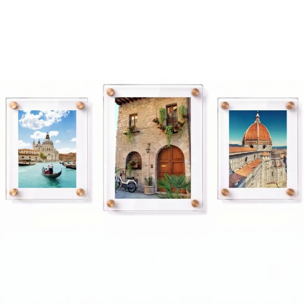 Floating Acrylic Gallery Wall Frame Set with 1" Standoff Hardware: (2) 8" x 10" & (1) 11" x 14" Graphic Sizes