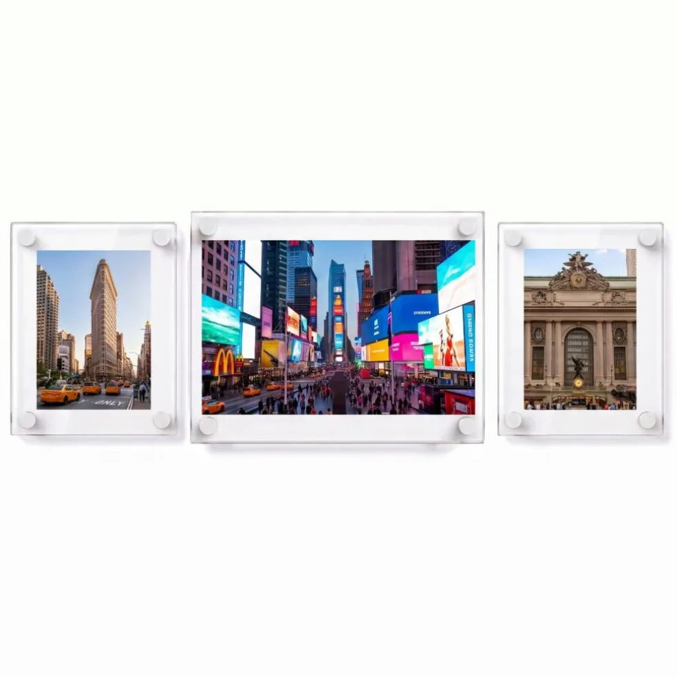 Floating Acrylic Gallery Wall Frame Set with 1" Standoff Hardware: (2) 8" x 10" & (1) 11" x 17" Graphic Sizes