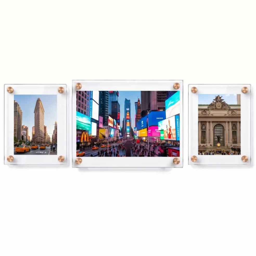Floating Acrylic Gallery Wall Frame Set with 1" Standoff Hardware: (2) 8" x 10" & (1) 11" x 17" Graphic Sizes