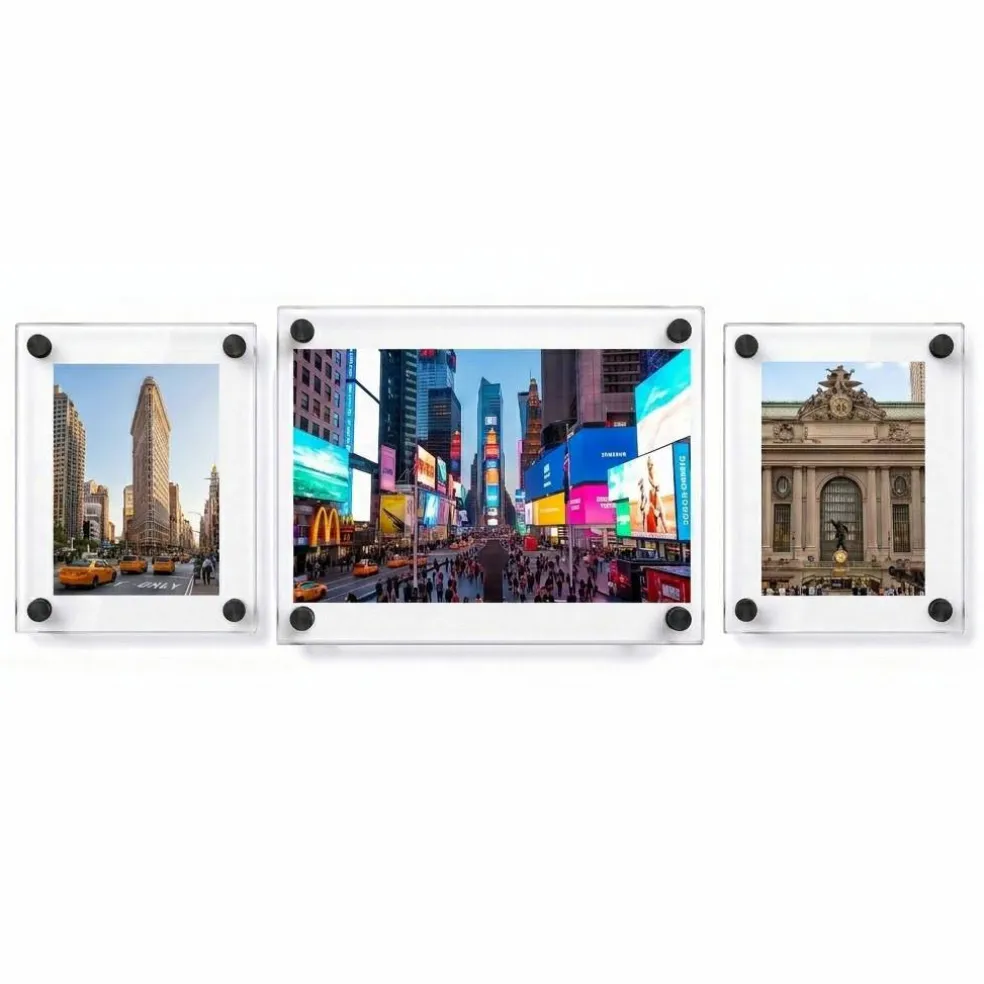 Floating Acrylic Gallery Wall Frame Set with 1" Standoff Hardware: (2) 8" x 10" & (1) 11" x 17" Graphic Sizes