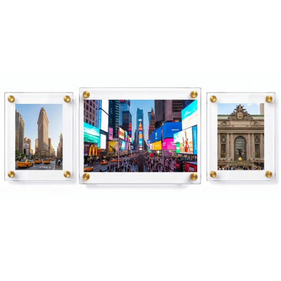 Floating Acrylic Gallery Wall Frame Set with 1" Standoff Hardware: (2) 8" x 10" & (1) 11" x 17" Graphic Sizes
