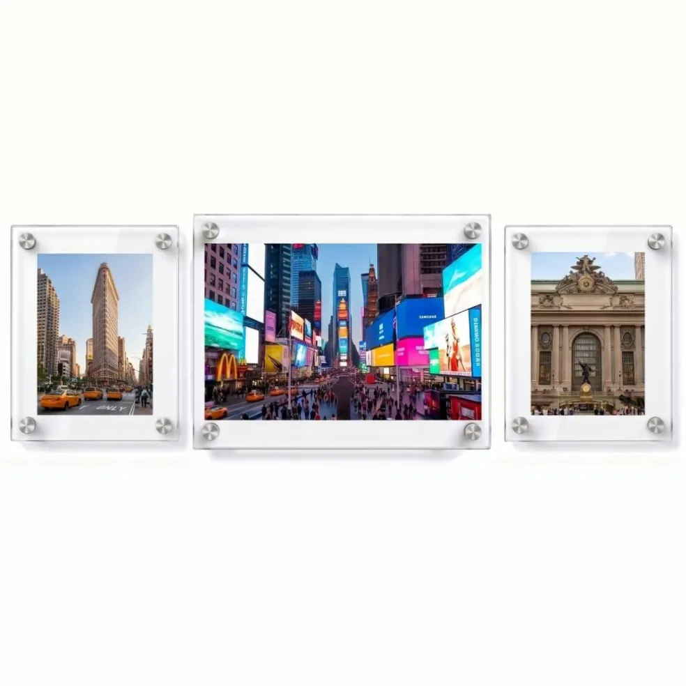 Floating Acrylic Gallery Wall Frame Set with 1" Standoff Hardware: (2) 8" x 10" & (1) 11" x 17" Graphic Sizes