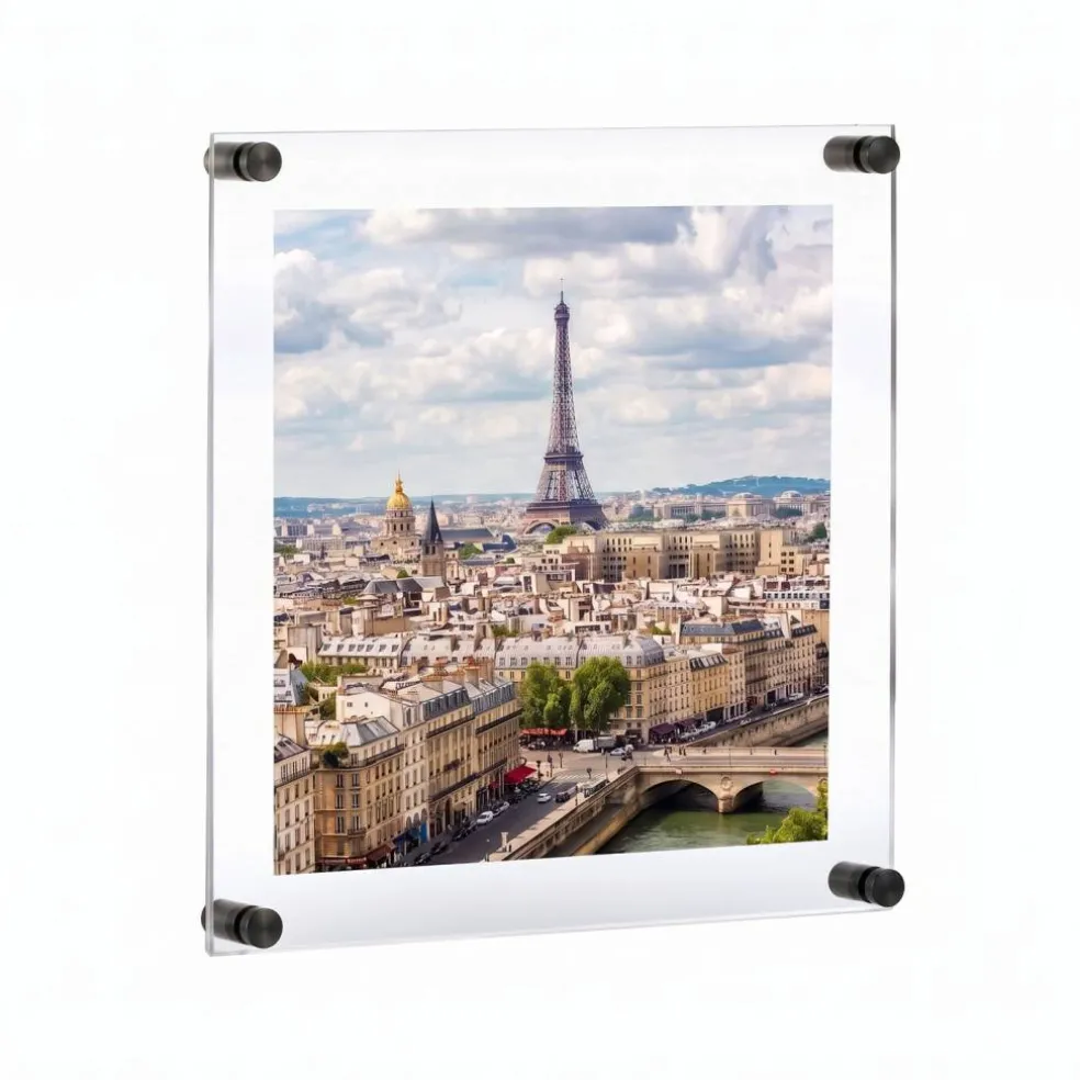 Floating Acrylic Wall Frame with Silver Stand Off Caps: 16" x 20" Graphic Size, Overall Frame Size: 20" x 24"
