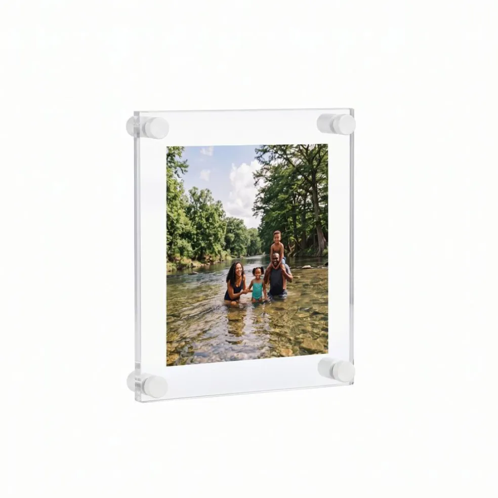 Floating Acrylic Wall Frame with Silver Stand Off Caps: 8" x 10" Graphic Size, Overall Frame Size: 12" x 14"