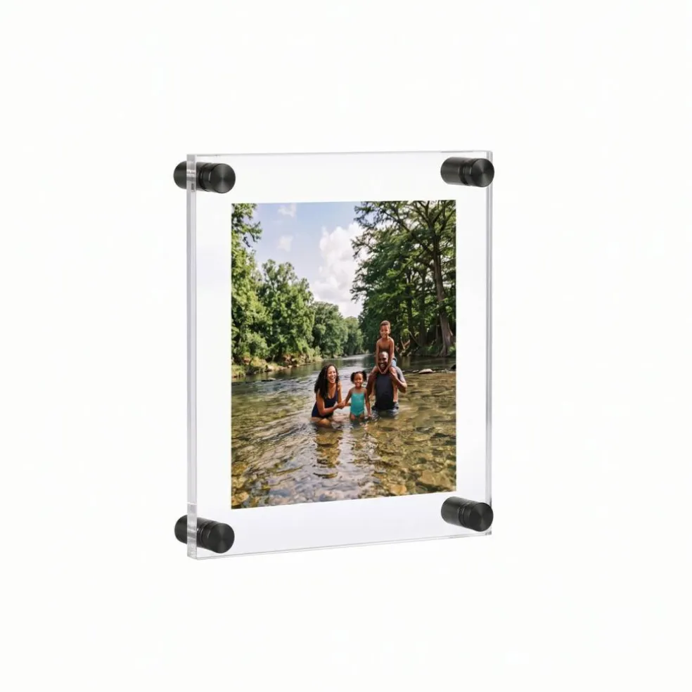 Floating Acrylic Wall Frame with Silver Stand Off Caps: 8" x 10" Graphic Size, Overall Frame Size: 12" x 14"