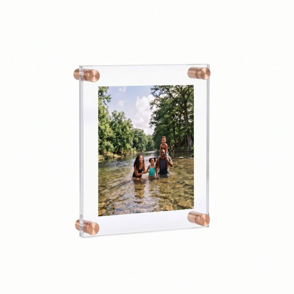 Floating Acrylic Wall Frame with Silver Stand Off Caps: 8" x 10" Graphic Size, Overall Frame Size: 12" x 14"