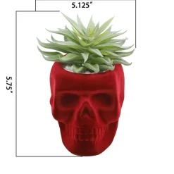 Flora Bunda® Succulent in Burgundy Flocked Ceramic Skull