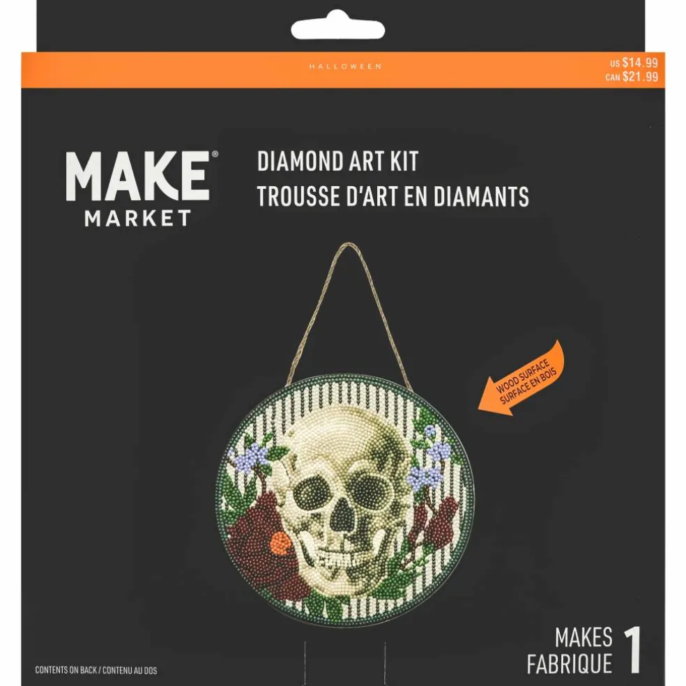 8" Floral Skull Round Wood Plaque Diamond Art Kit by Make Market®