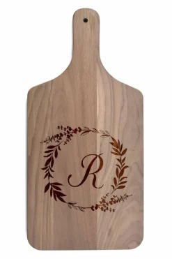 Floral Wreath Monogram Walnut Paddle Cutting Board