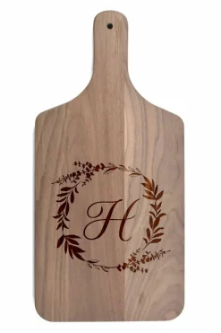Floral Wreath Monogram Walnut Paddle Cutting Board