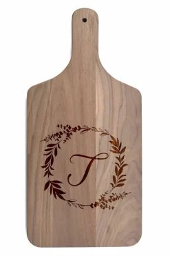 Floral Wreath Monogram Walnut Paddle Cutting Board