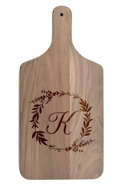 Floral Wreath Monogram Walnut Paddle Cutting Board