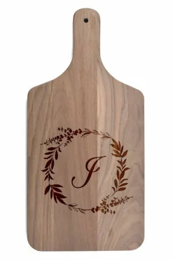Floral Wreath Monogram Walnut Paddle Cutting Board