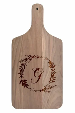 Floral Wreath Monogram Walnut Paddle Cutting Board
