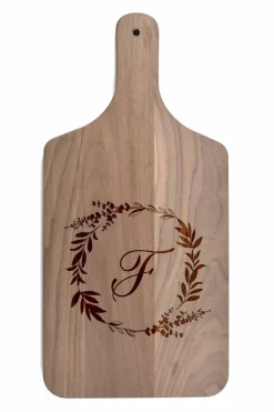 Floral Wreath Monogram Walnut Paddle Cutting Board