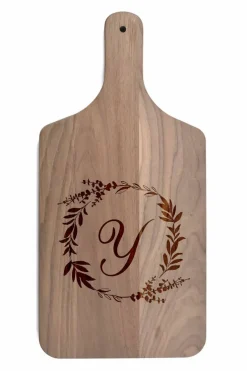 Floral Wreath Monogram Walnut Paddle Cutting Board