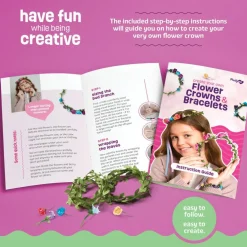 Flower Crowns & Bracelet Making Kit for Girls - Make Your Own Jewelry Kits for Kids - DIY Hair Accessories Set - Arts & Crafts Gift for Ages 6-12 Year Old Girl - Craft Maker Gifts Toys