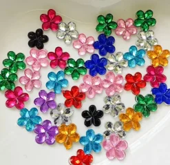Flower-Shaped Acrylic Gemstones, 21mm Assorted Crystal-Look Colors, 4 oz Craft Embellishments