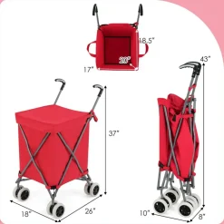 Foldable Grocery Shopping Cart 24 Gallon Heavy Duty Steel Frame