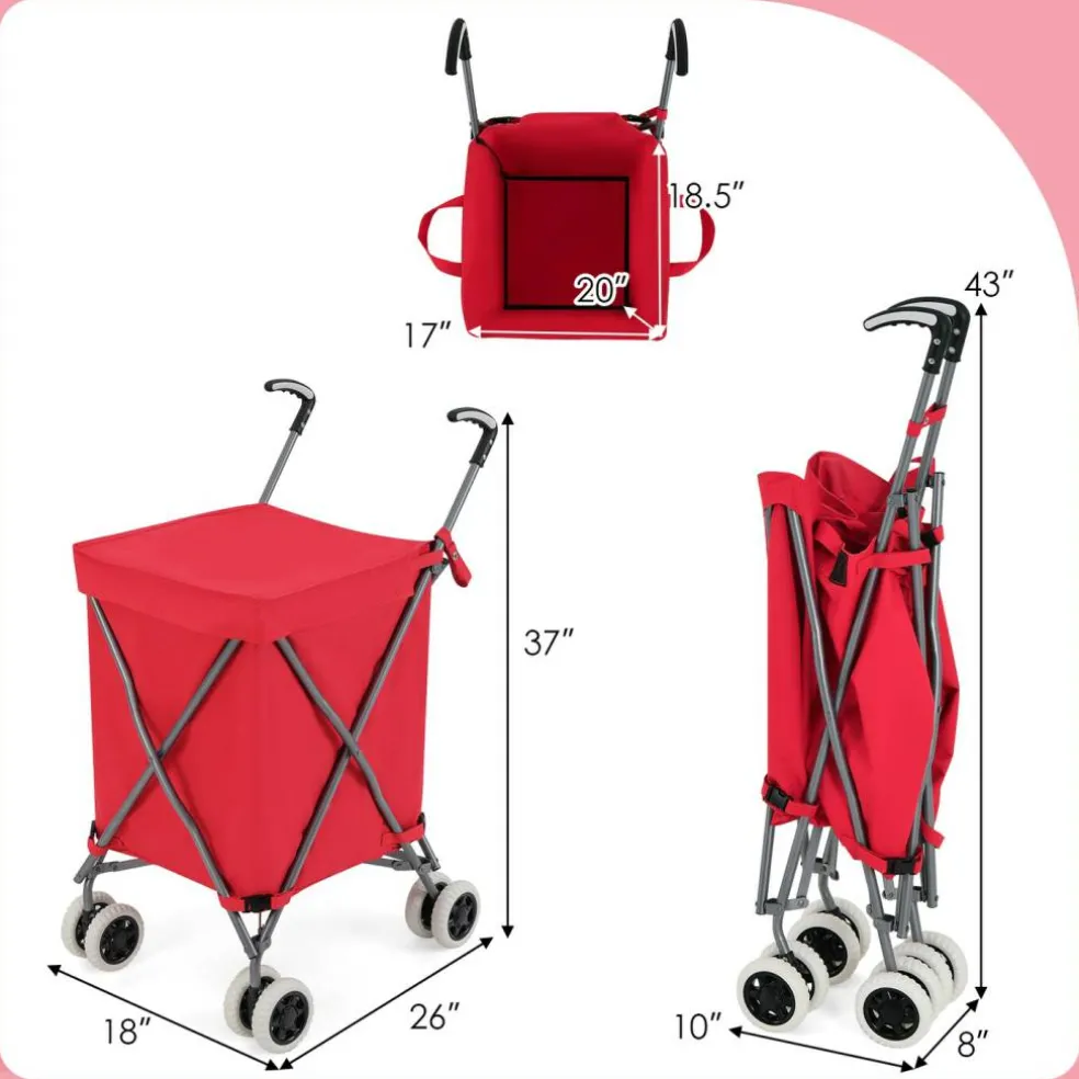 Foldable Grocery Shopping Cart 24 Gallon Heavy Duty Steel Frame
