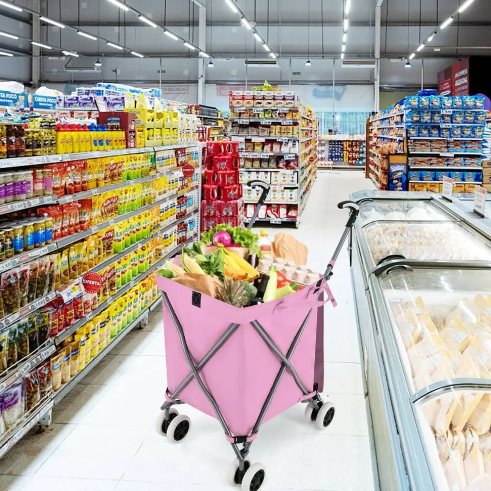 Foldable Grocery Shopping Cart 24 Gallon Heavy Duty Steel Frame