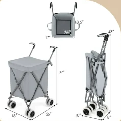 Foldable Grocery Shopping Cart 24 Gallon Heavy Duty Steel Frame