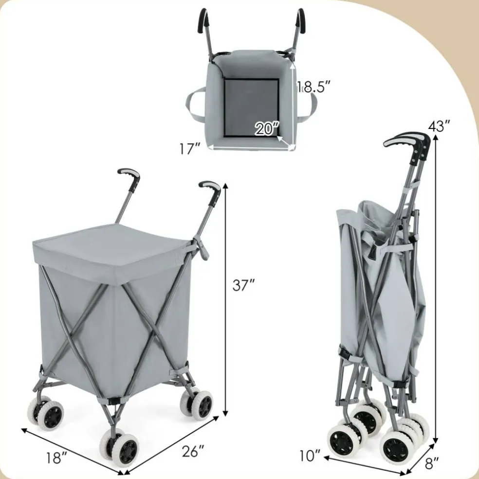 Foldable Grocery Shopping Cart 24 Gallon Heavy Duty Steel Frame