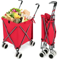 Foldable Grocery Shopping Cart 24 Gallon Heavy Duty Steel Frame